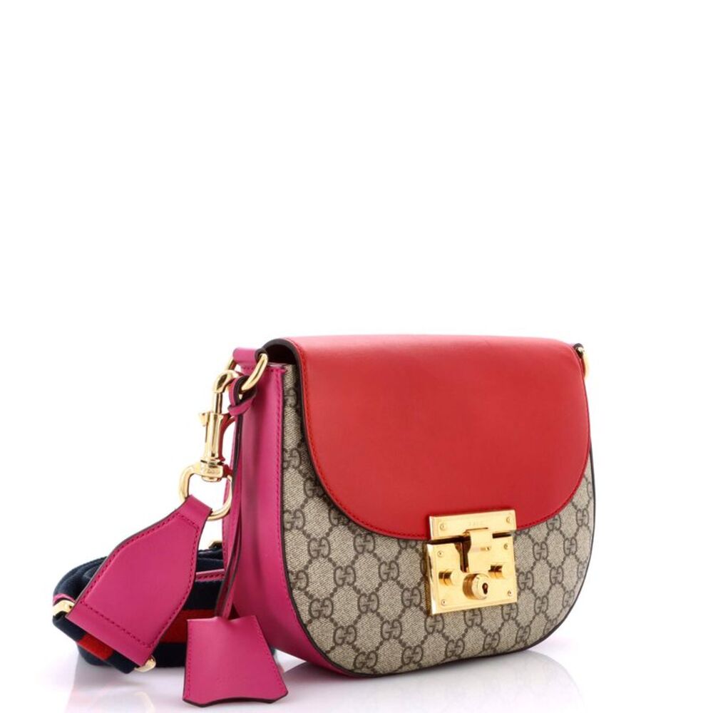 Gucci Padlock Saddle Shoulder Bag GG Coated Canvas and Leather Medium Brown, Red - Picture 2 of 7